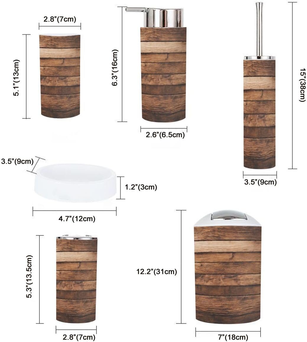 Boho Wooden Bathroom Accessories Set 6 Piece