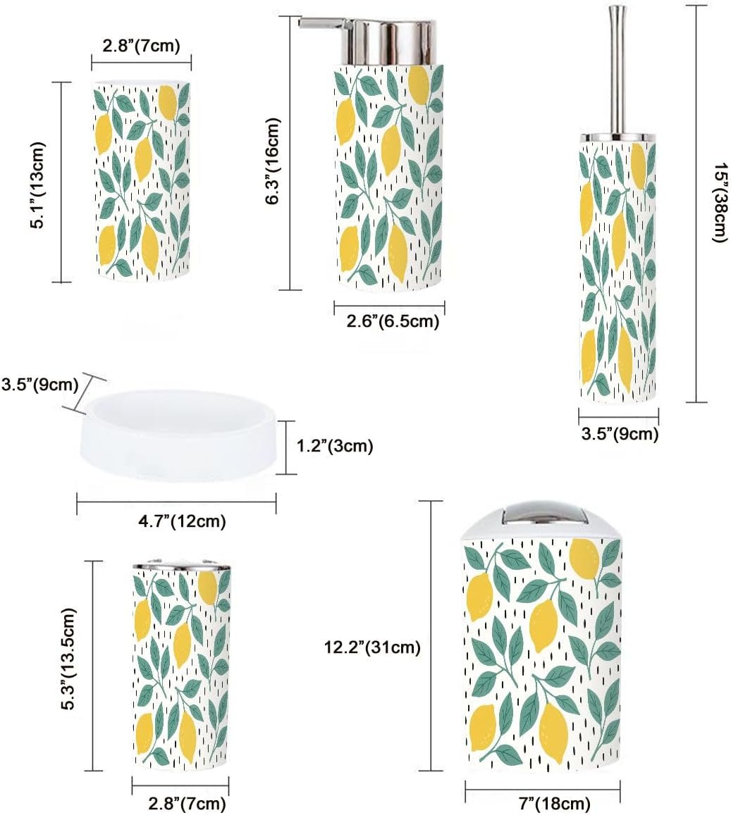Bathroom Accessory Set 6 Piece Boho Design Lemon Print