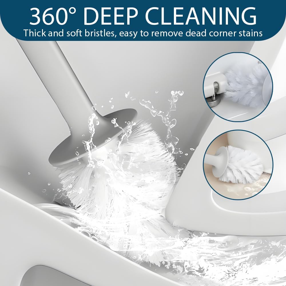 Zopkrts Long Handle Toilet Brush with Holder Set - Durable Easy to Clean Modern Bathroom Accessory