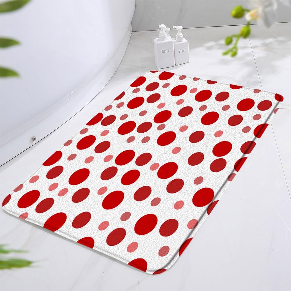Red Polka Dot Bath Mat with Memory Foams 16x24 Inch