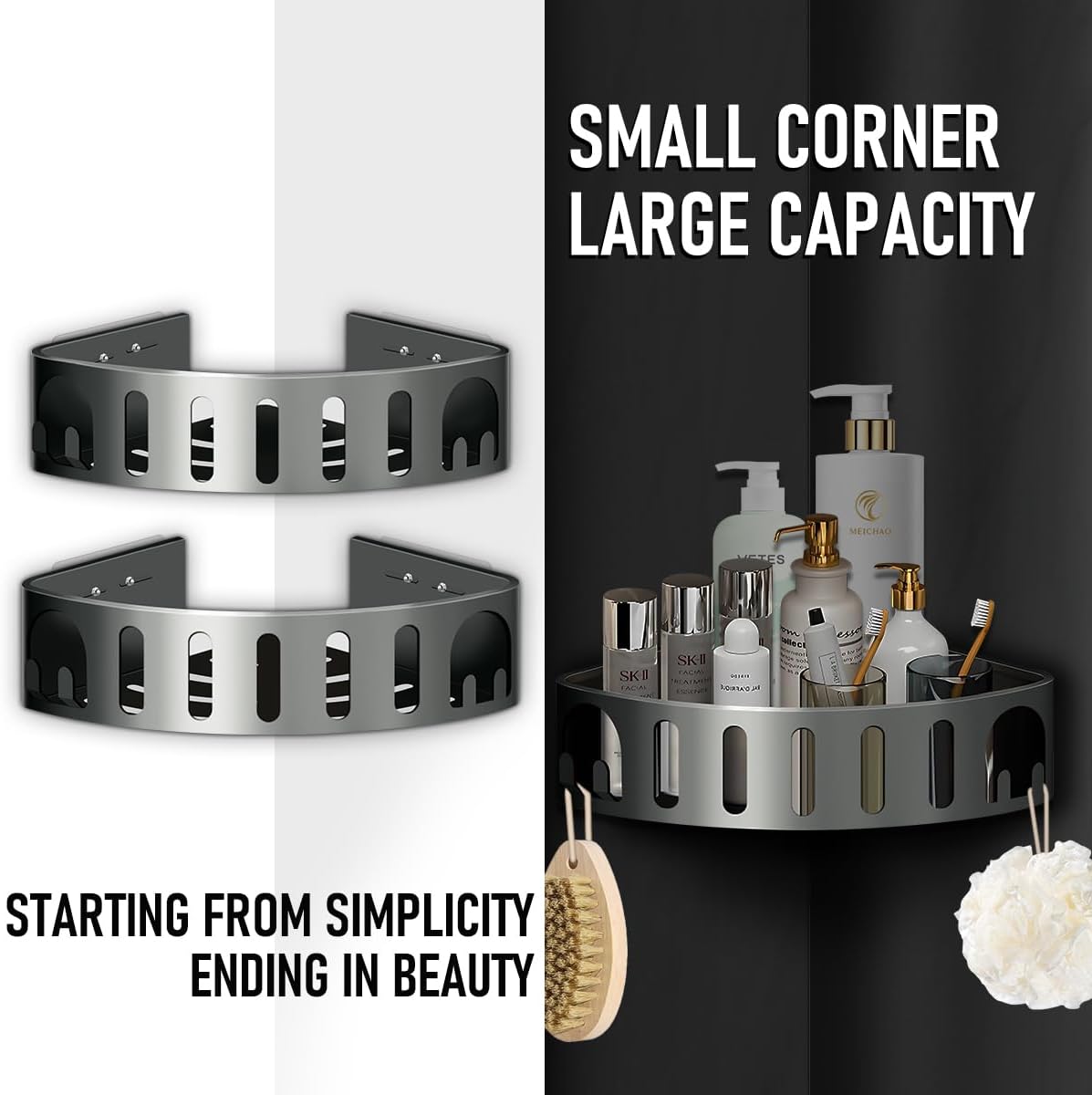 Corner Shower Caddy with Shelves Razor Holder 2 Pack Grey