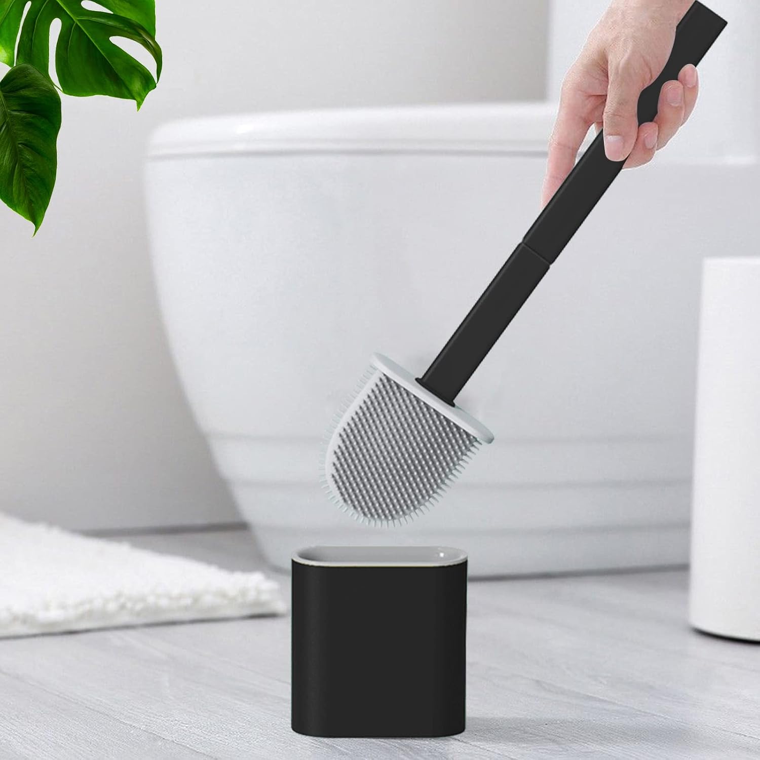 Toilet Brush and Holder Set with Anti-drip Base and No-Slip Handle