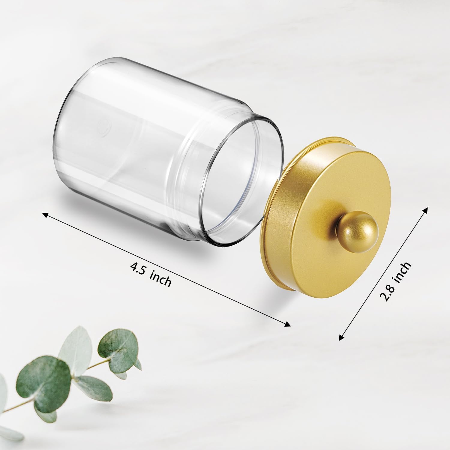 Amolliar Q-tip Holder Dispenser - 8oz Plastic Apothecary Jar Set for Bathroom Storage