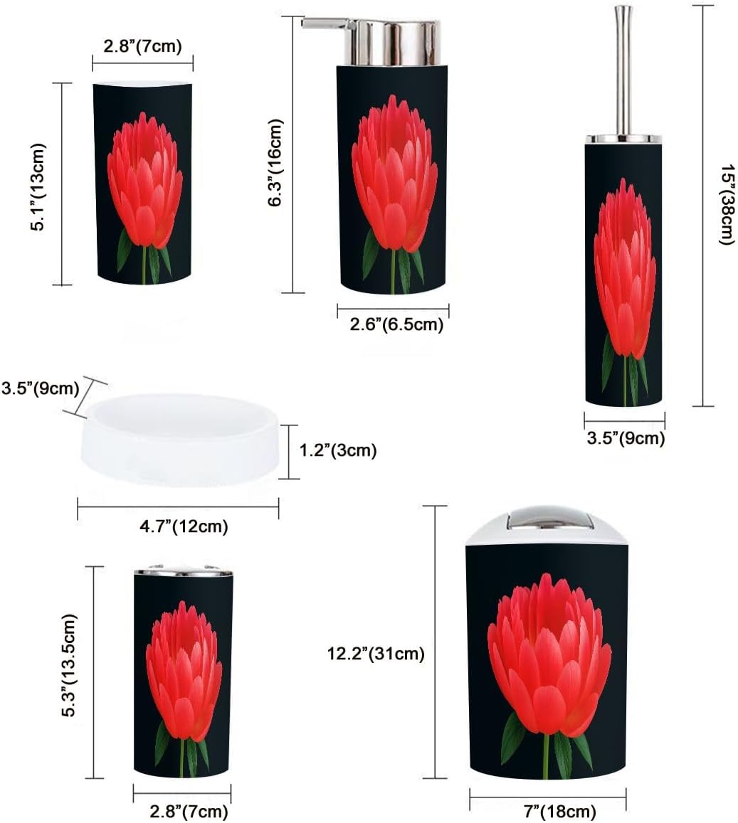 TRANQDEHOM Boho Red Bathroom Accessory Set 6 Piece
