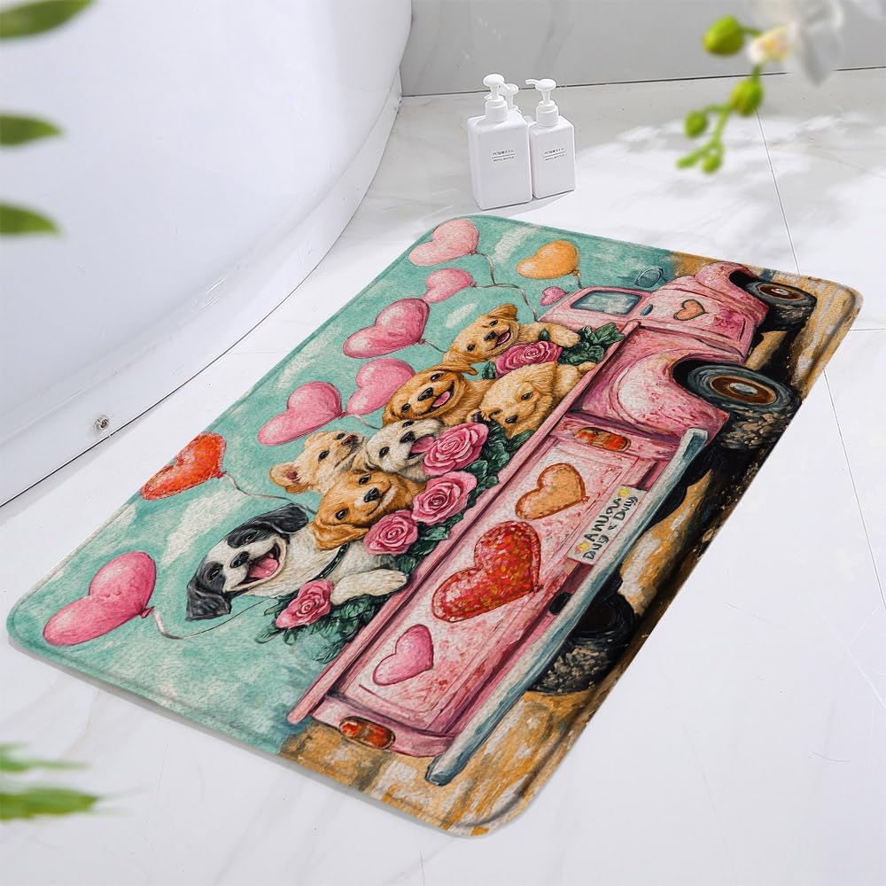 Valentines Day Bath Mat with Funny Dog Design
