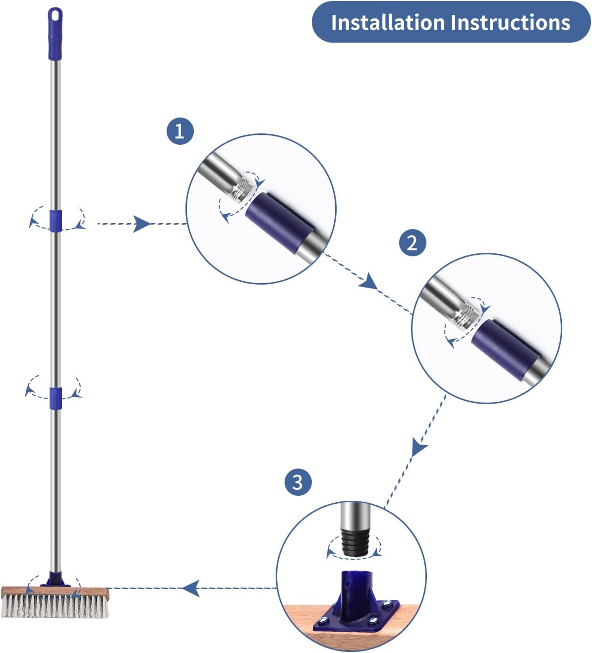 MEIBEI Floor Scrub Brush with Long Beechwood Handle