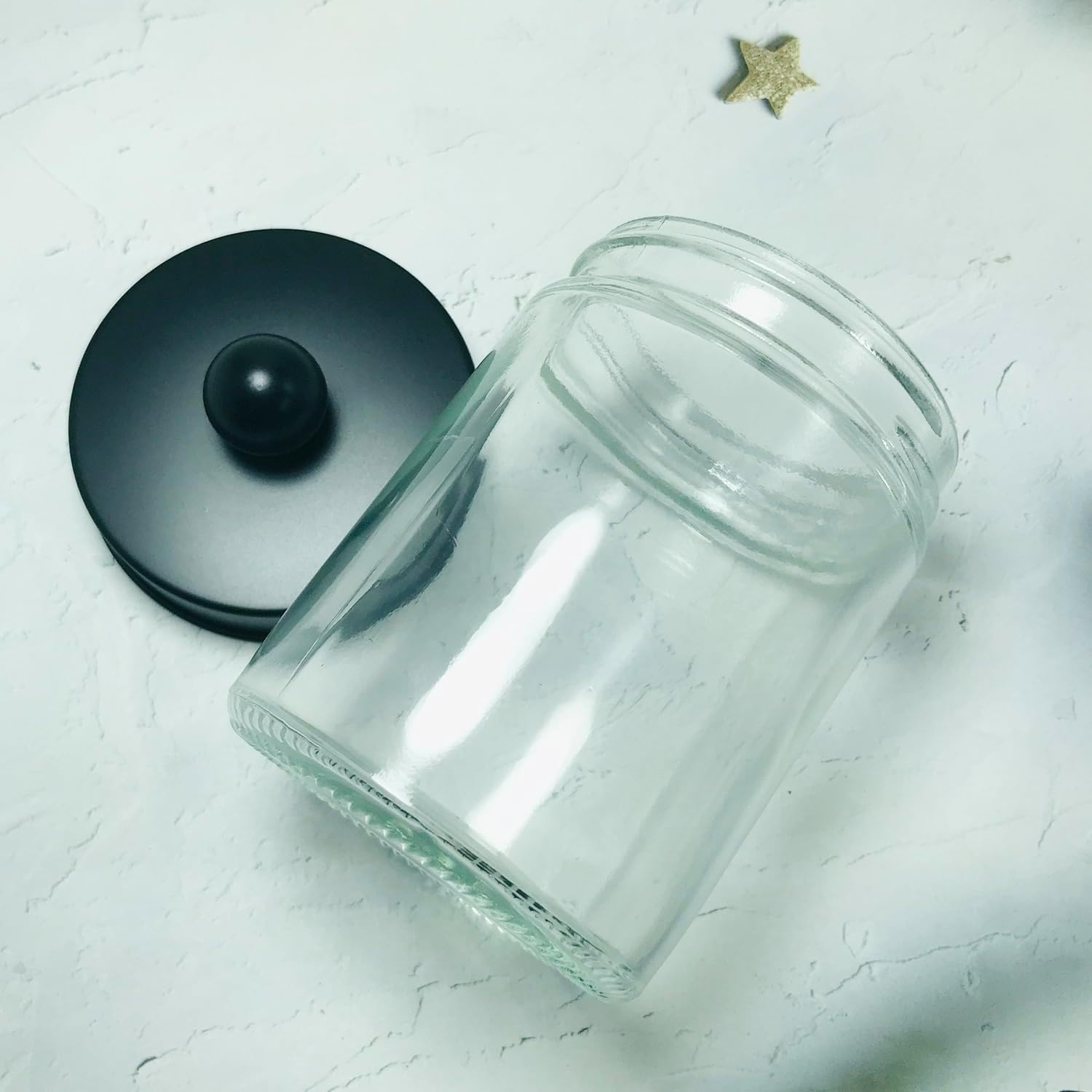 280ml Transparent Glass Jar with Black Lid Q-tip Dispenser Holder
