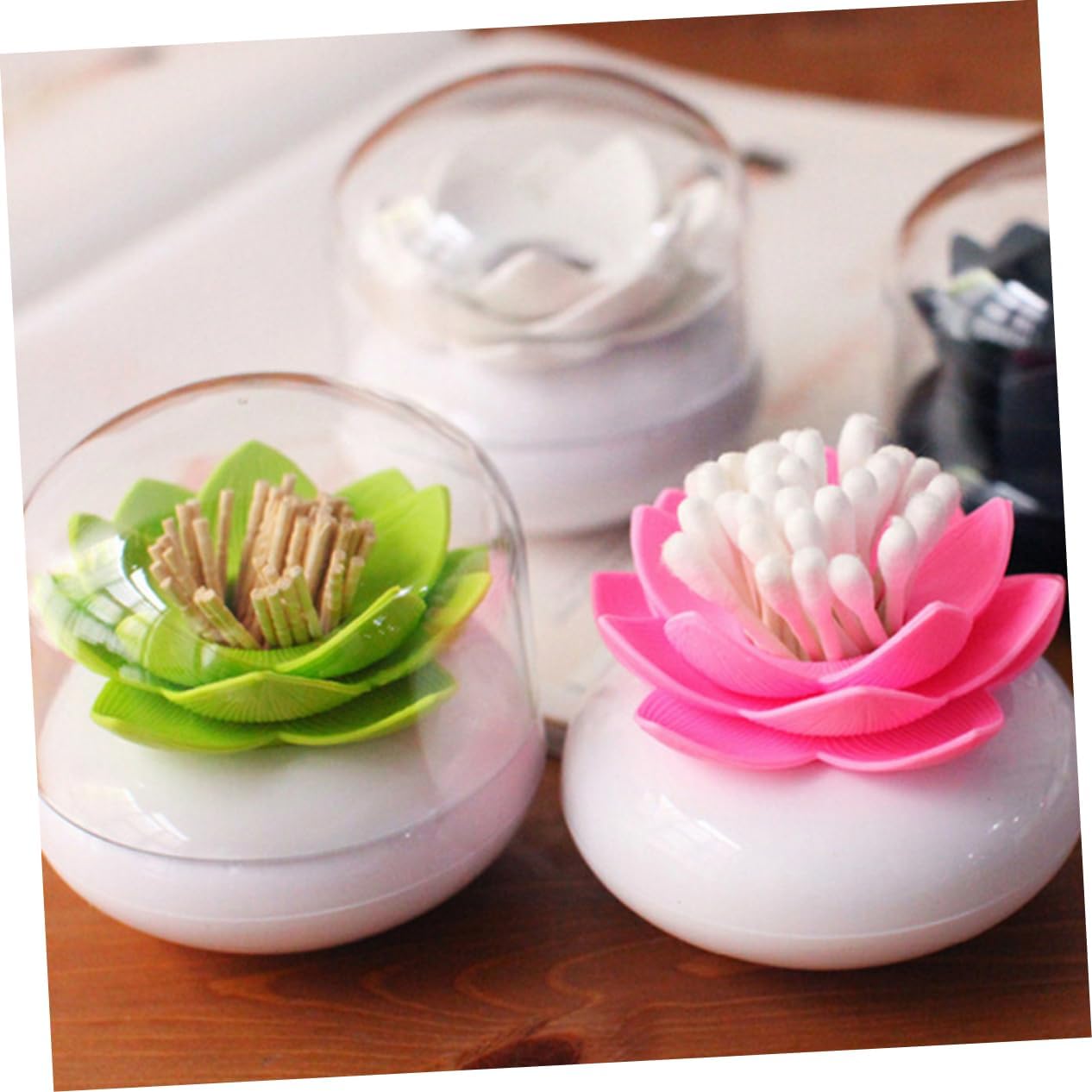 Unomor Lotus Cotton Swab Holder Organizer Green 1