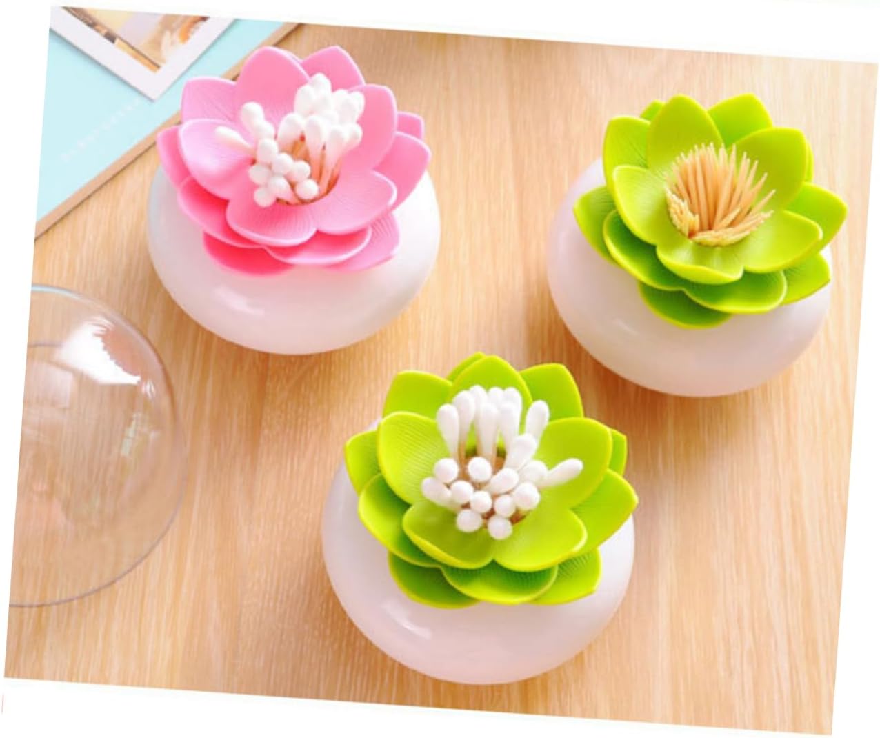 Unomor Lotus Cotton Swab Holder Organizer Green 1