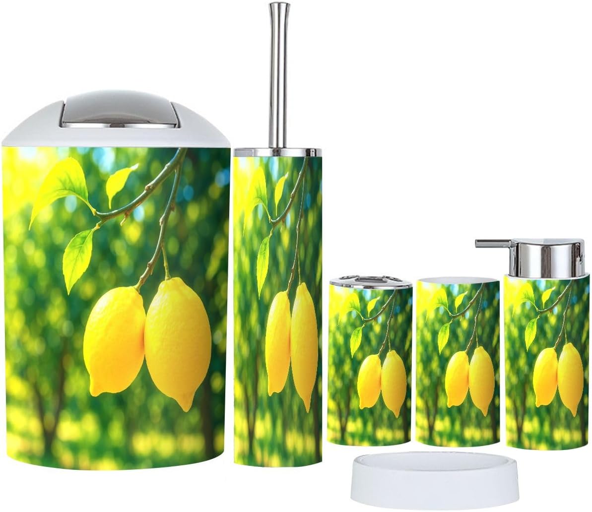 Boho Lemon Garden Bathroom Accessory Set 6 Piece