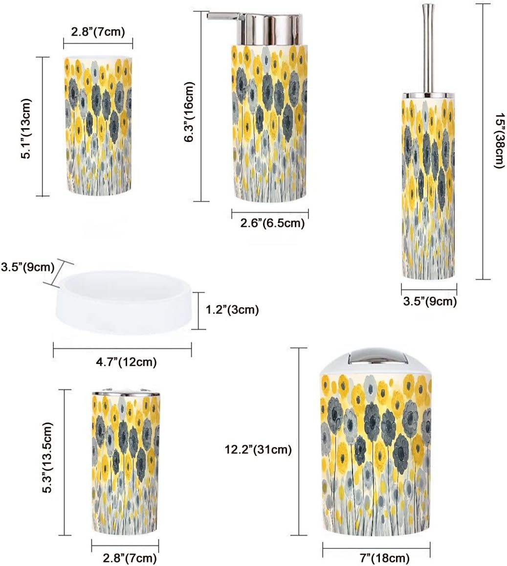 Boho Abstract Trash Can Set 6 Piece Bathroom Accessories