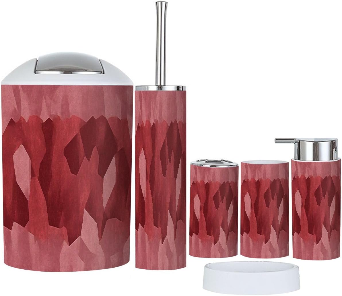Boho Bathroom Accessory Set 6 Piece Maroon