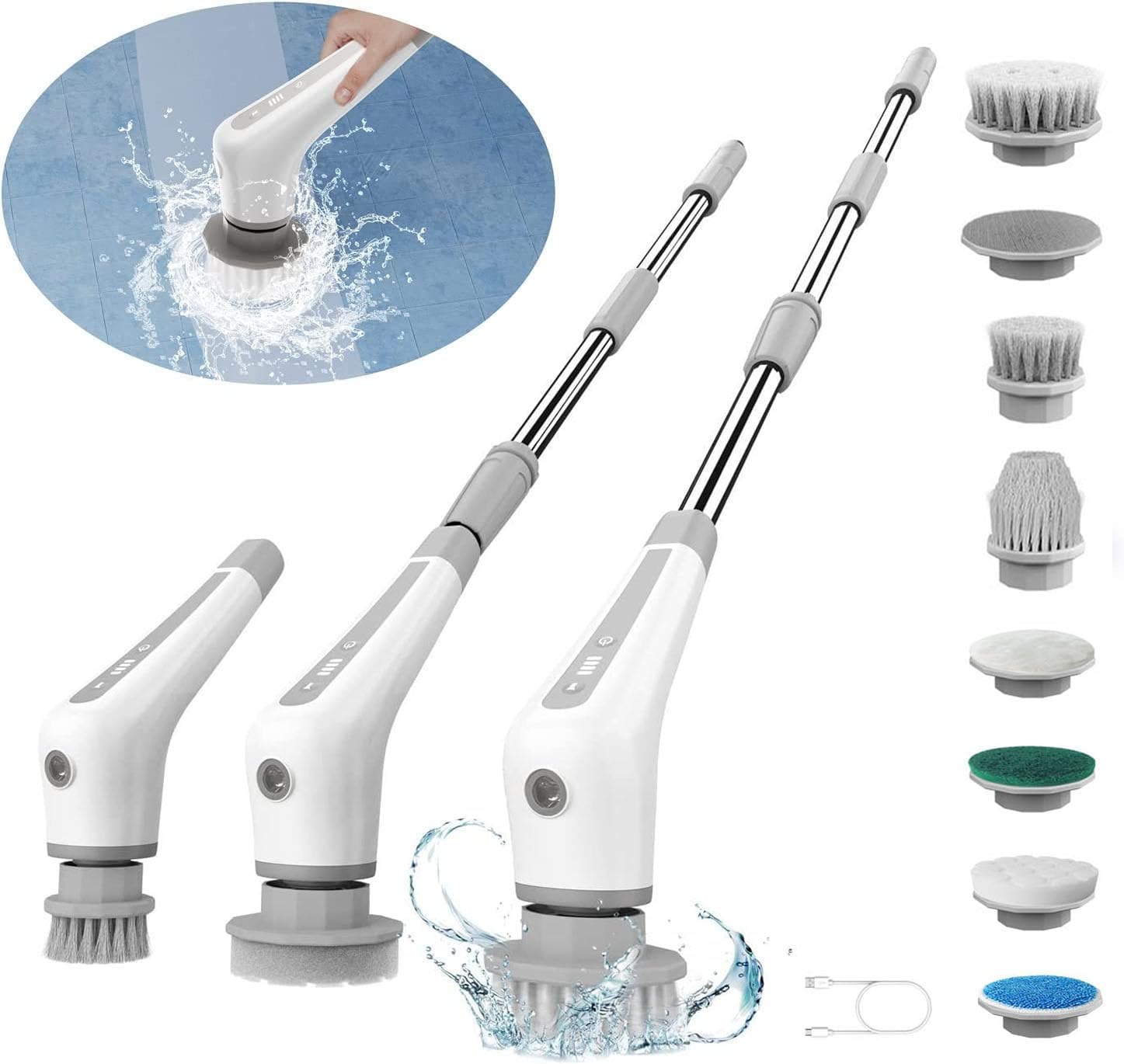 Lovawing Electric Spin Scrubber with 2 Speeds and 48 Inch Extension Arm