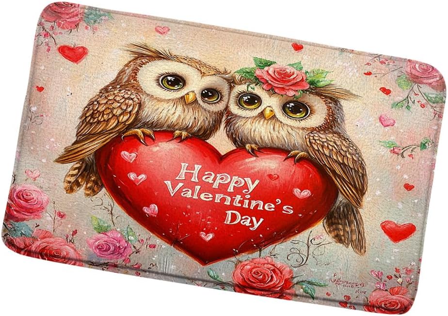 Valentines Day Bath Mat with Cute Owl Design