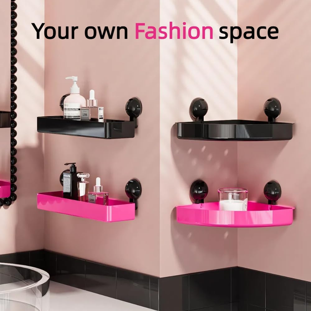 Pink Rectangle Shower Caddy with Suction Cup Shelf