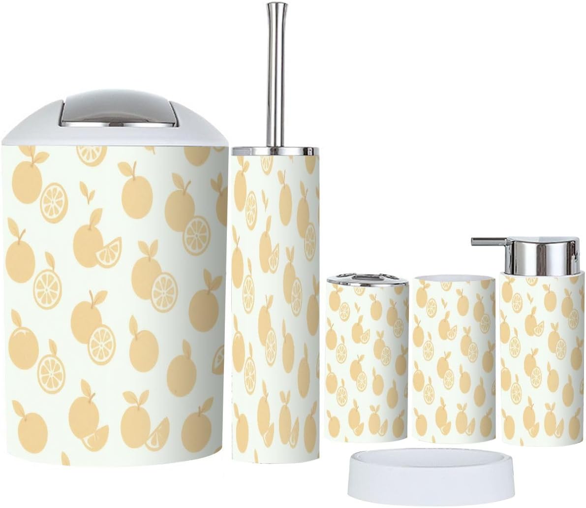 6-Piece Boho Flat Orange Tropical Fruit Bathroom Accessory Set