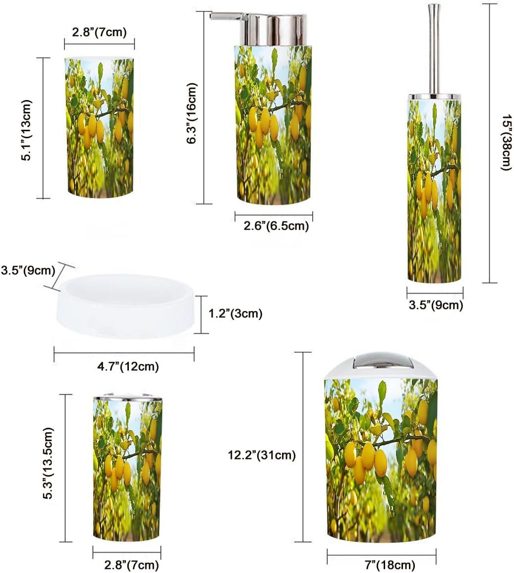 Boho Yellow Lemons Bathroom Accessory Set 6 Piece 1