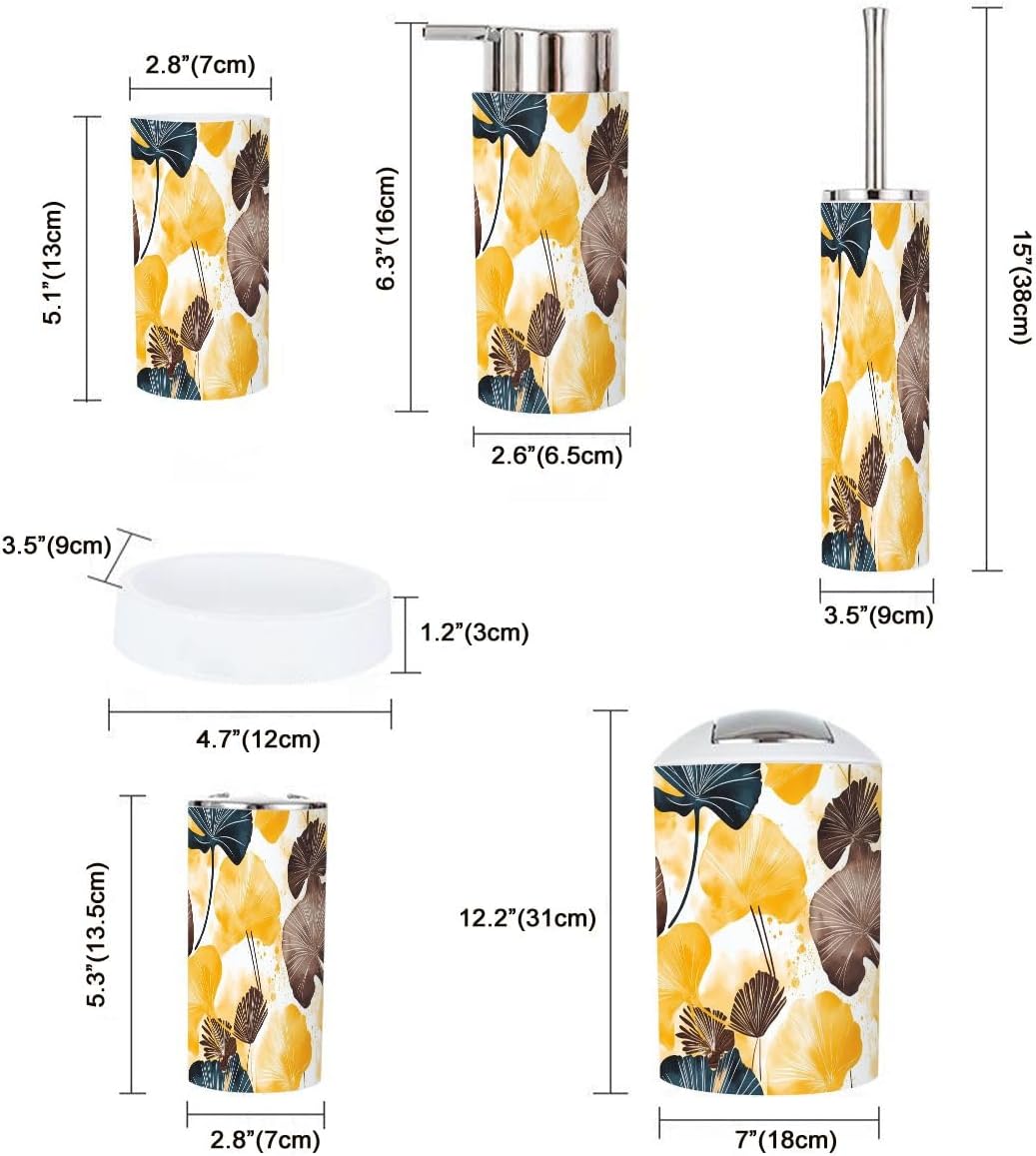 Boho Ginkgo Biloba Bathroom Accessory Set 6 Piece
