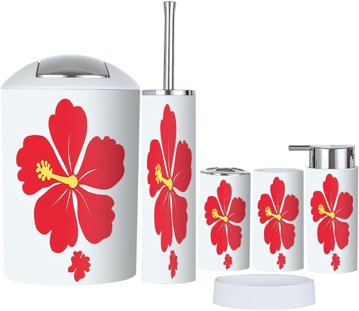 Bathroom Accessory Set 6 Piece Boho Tropical Style