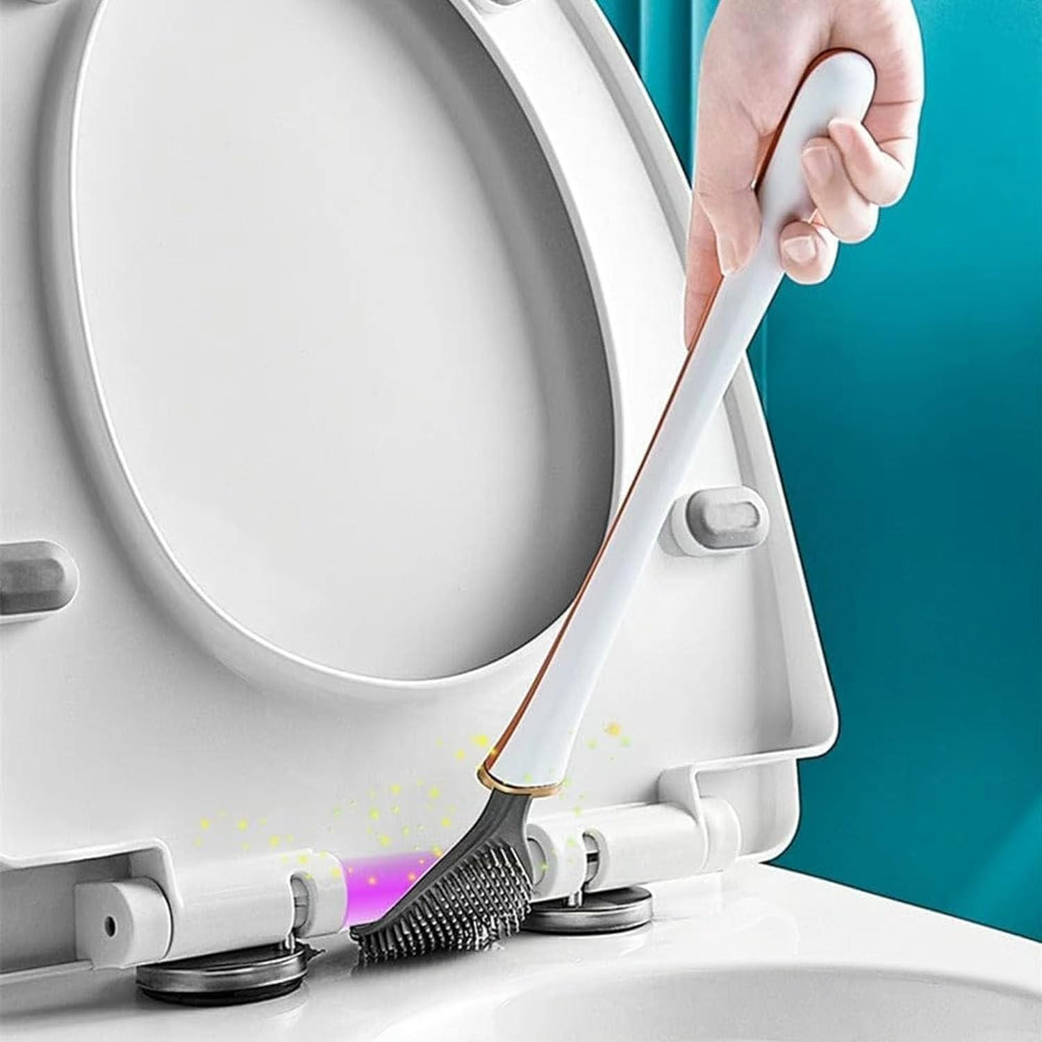 Silicone Toilet Brush with Holder Set No-Slip Extra Long Handle