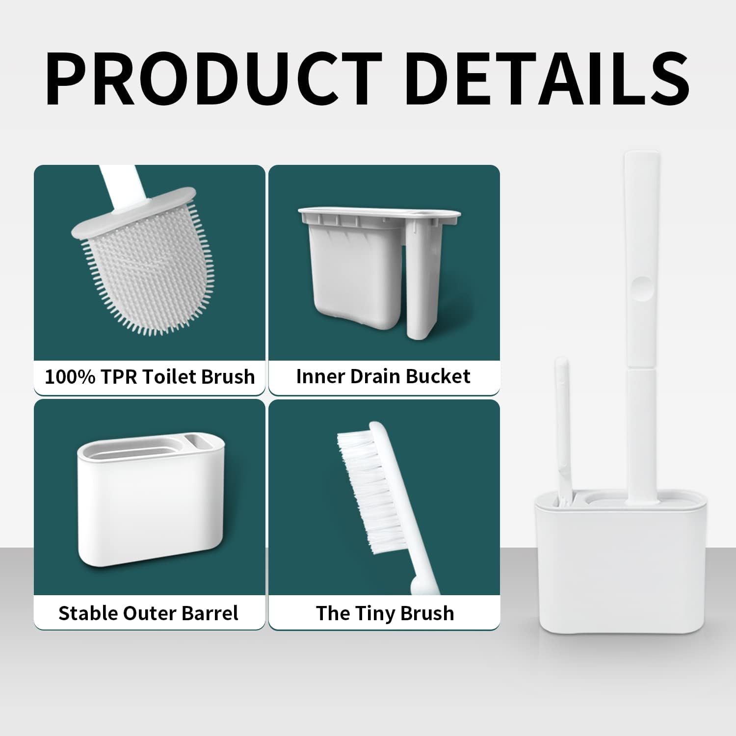 Silicone Toilet Brush Scrubber with Holder - Grey