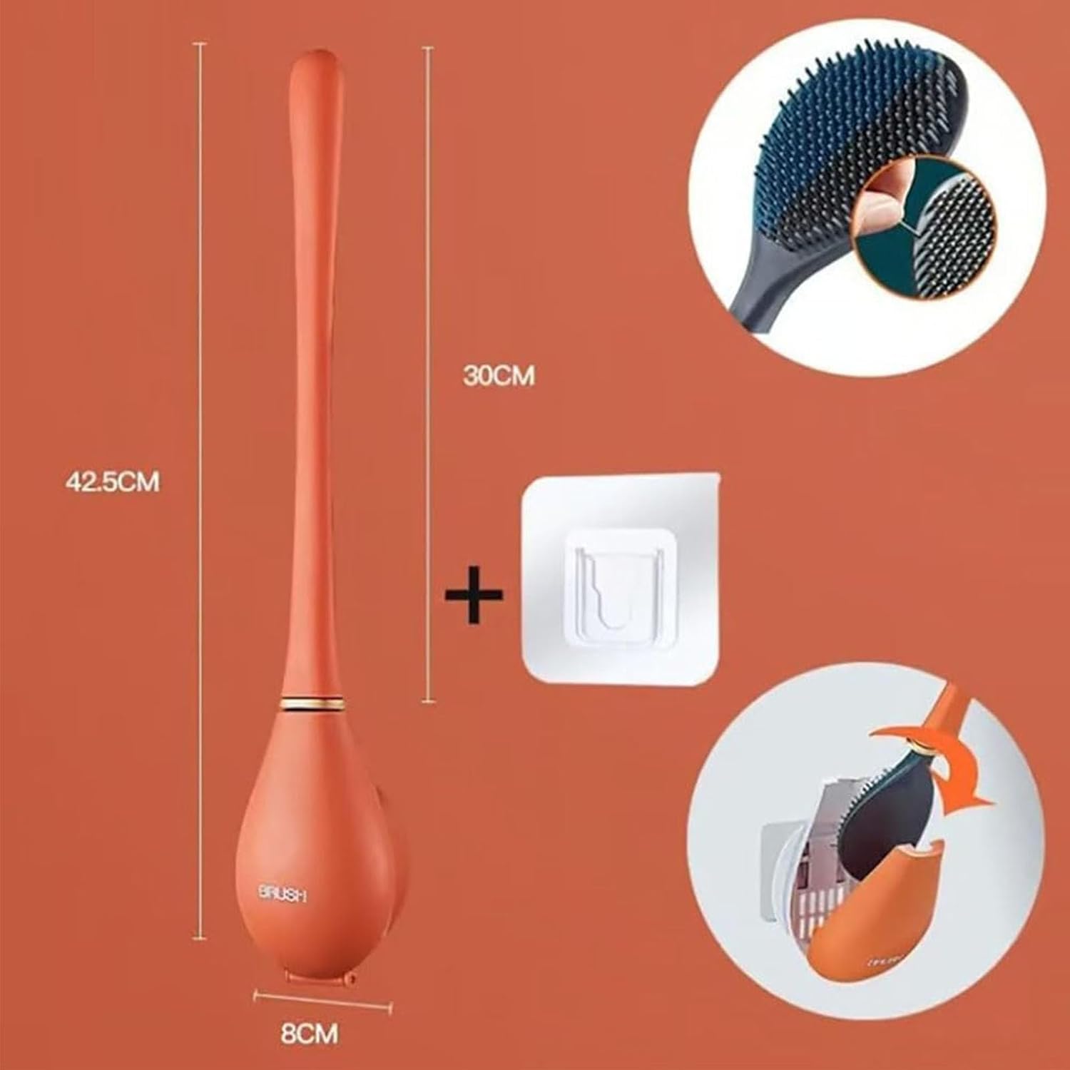 Silicone Toilet Brush with Holder Set No-Slip Extra Long Handle