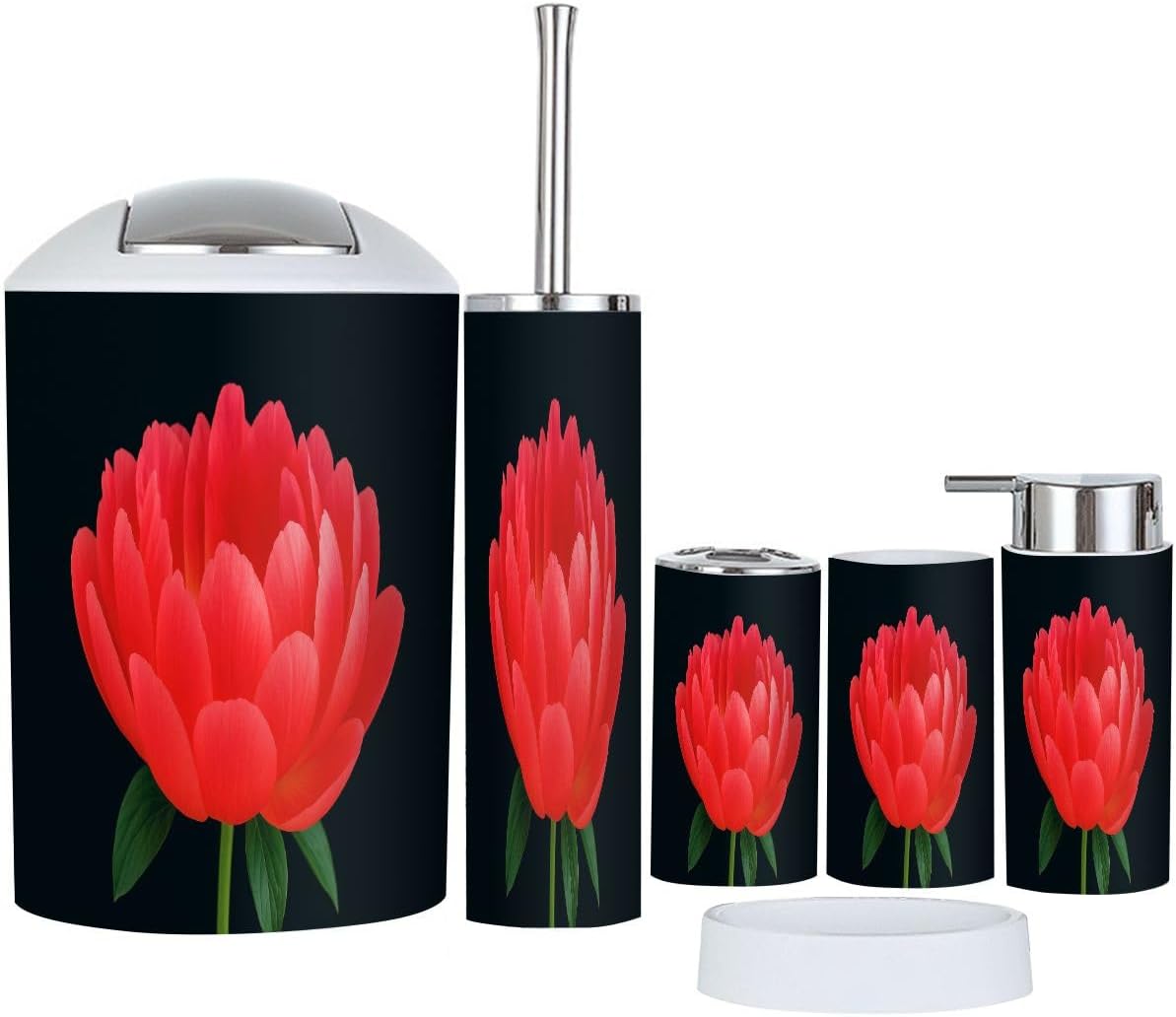 TRANQDEHOM Boho Red Bathroom Accessory Set 6 Piece