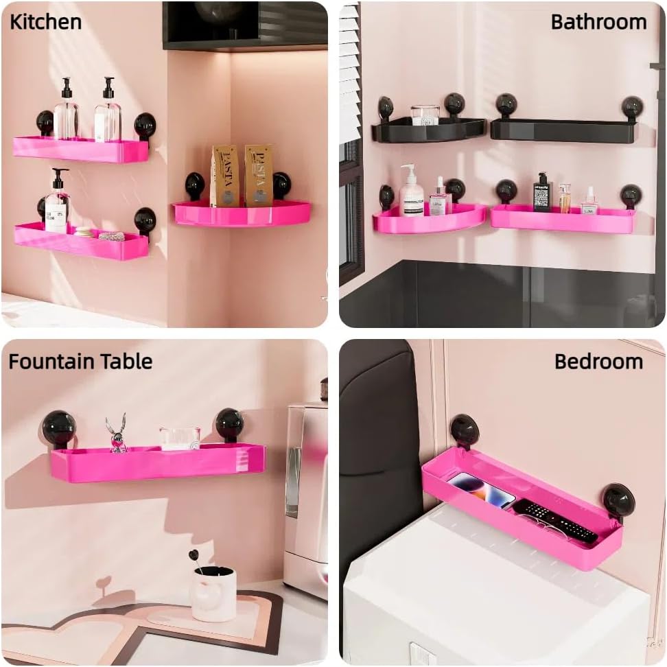 Pink Rectangle Shower Caddy with Suction Cup Shelf