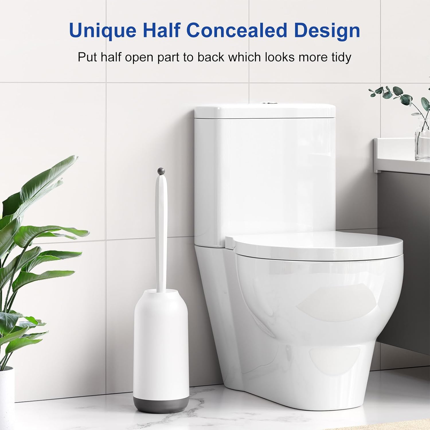HAMITOR Toilet Brush Holder Set with Curved Bristles