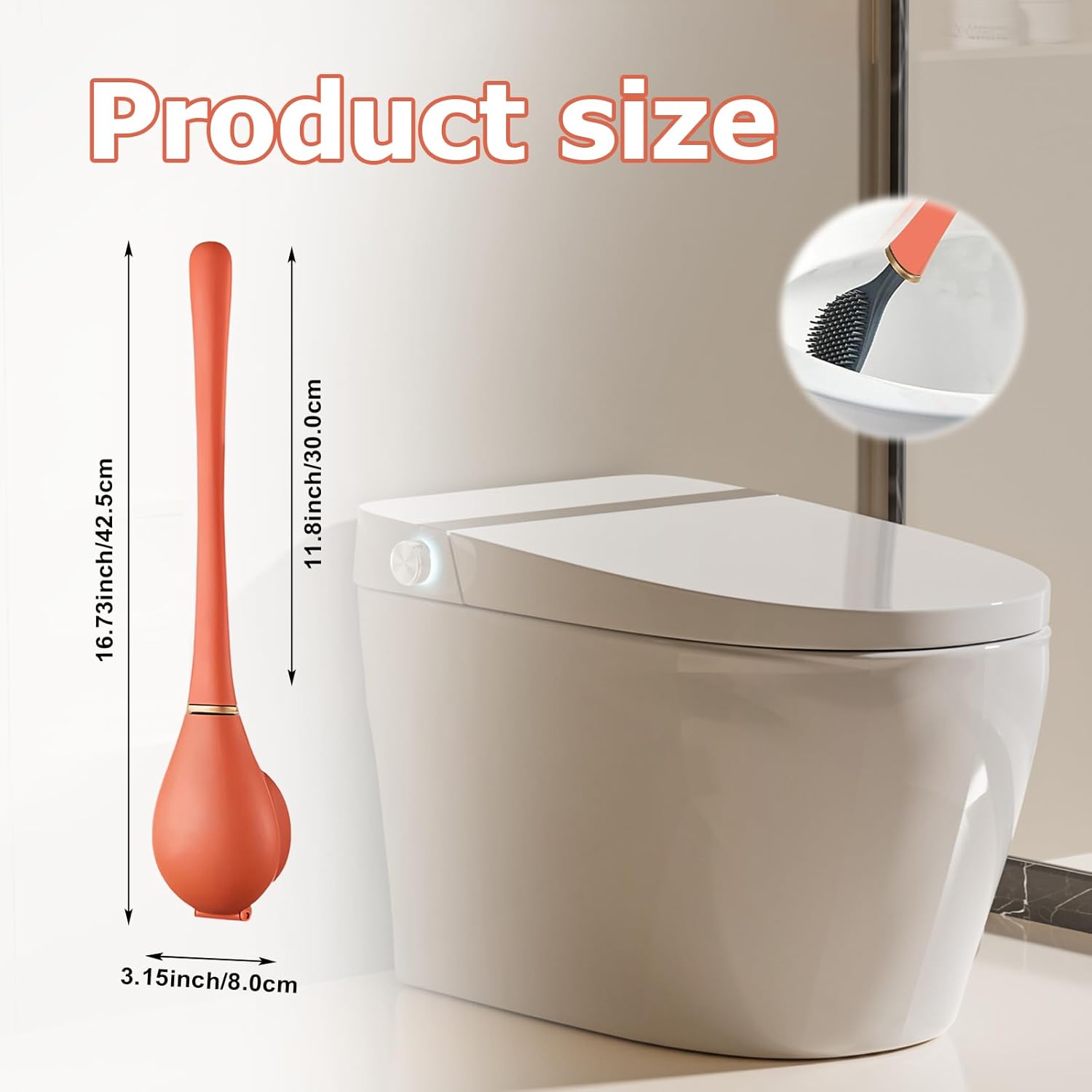 Modern Flexible Silicone Toilet Brush and Holder Set Orange