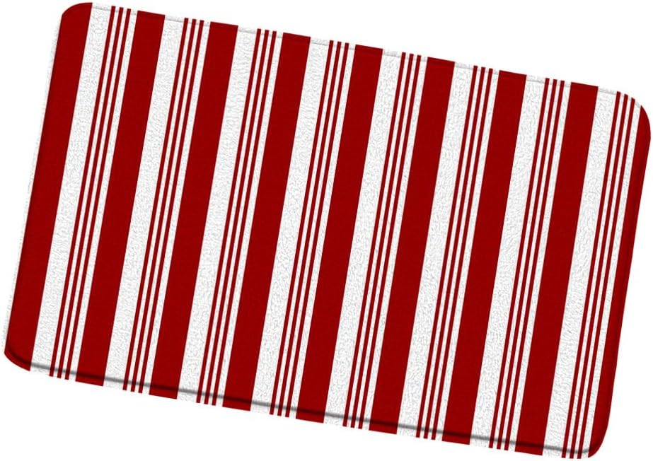 Red Striped Bath Mat 16x24 Inch Abstract Modern Geometric Design