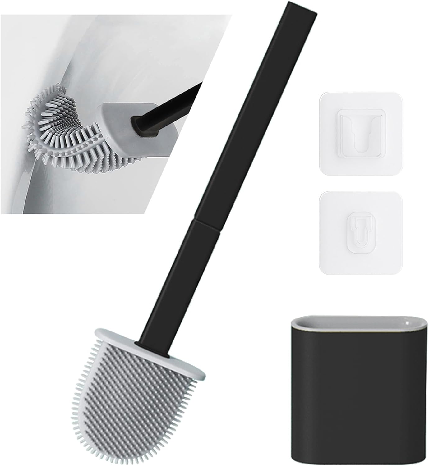 Toilet Brush and Holder Set with Anti-drip Base and No-Slip Handle