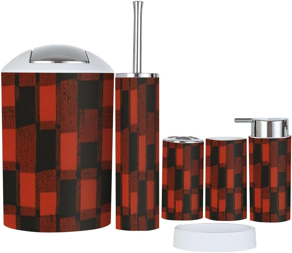 TRANQDEHOM 6-Piece Boho Plaid Bathroom Accessory Set