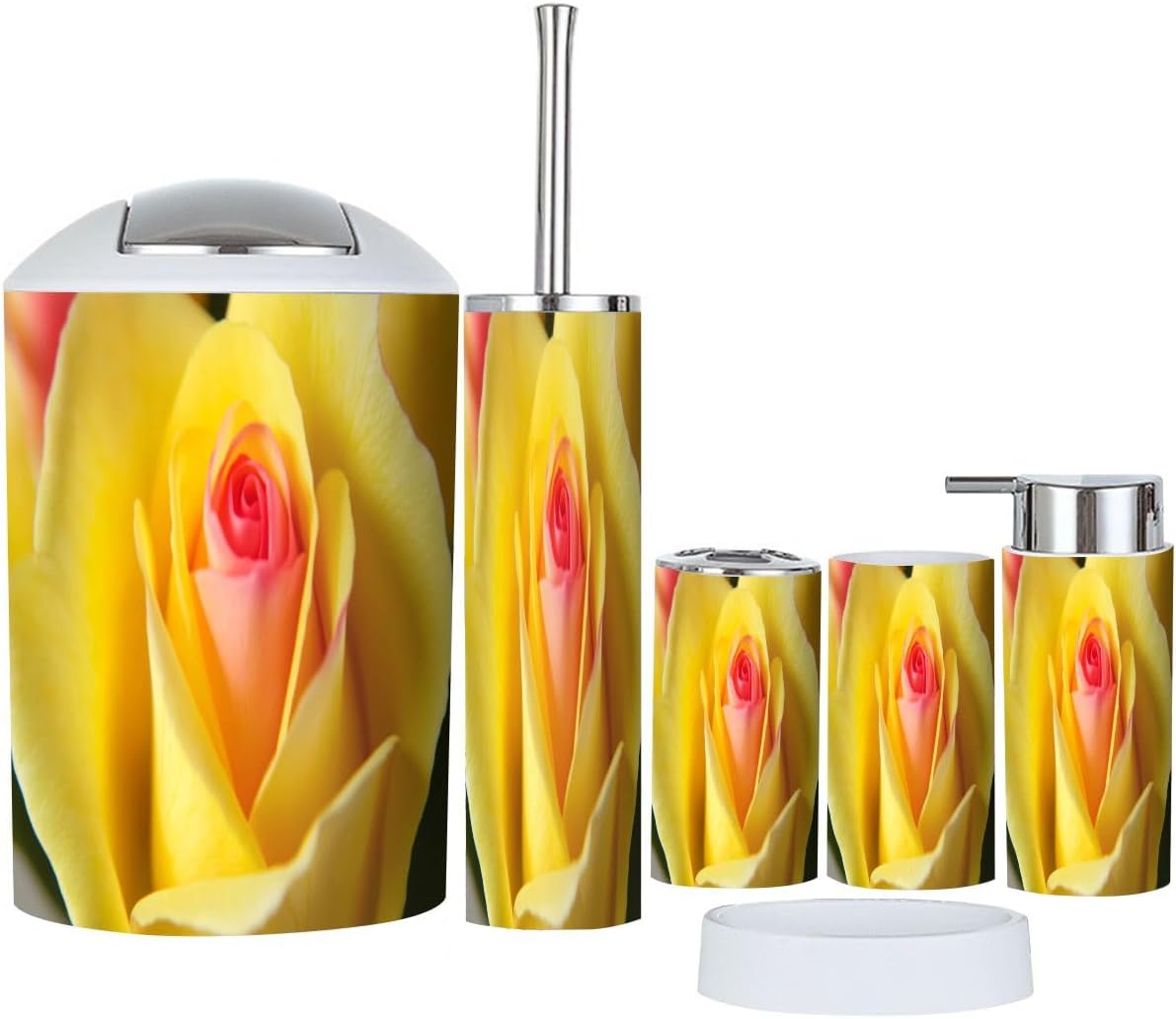 Boho Bathroom Accessory Set 6 Piece Yellow Rose