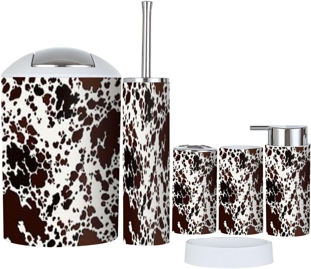 Boho Cow Skin Pattern Trash Can Accessories Set