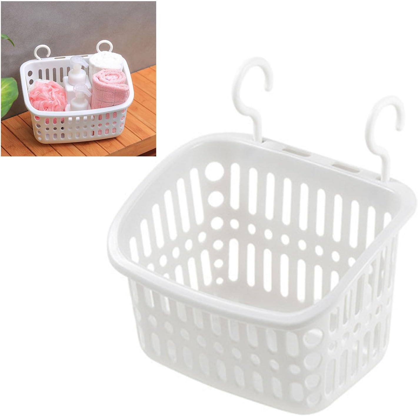Fdit Plastic Shower Basket with Draining Holes White
