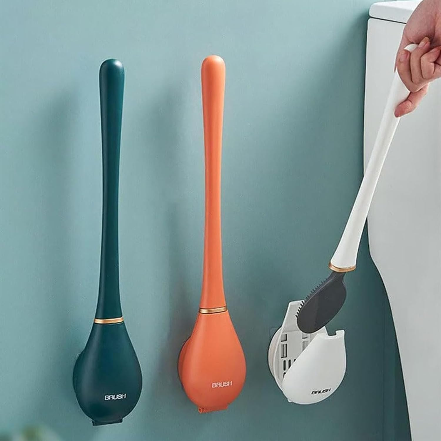 Silicone Toilet Brush with Holder Set No-Slip Extra Long Handle