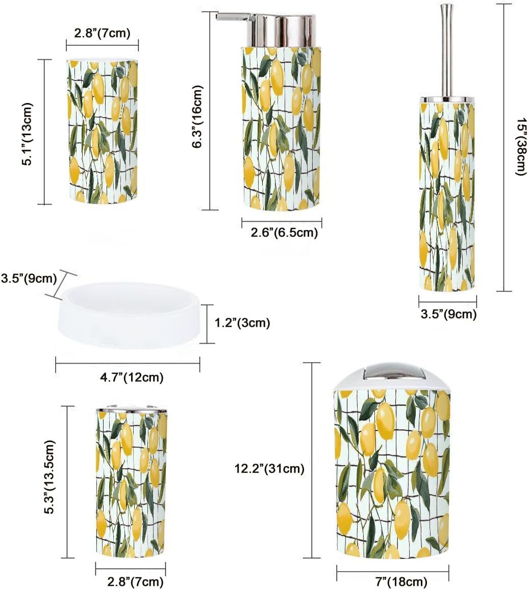 Boho Drawn Lemons Bathroom Accessory Set 6 Piece