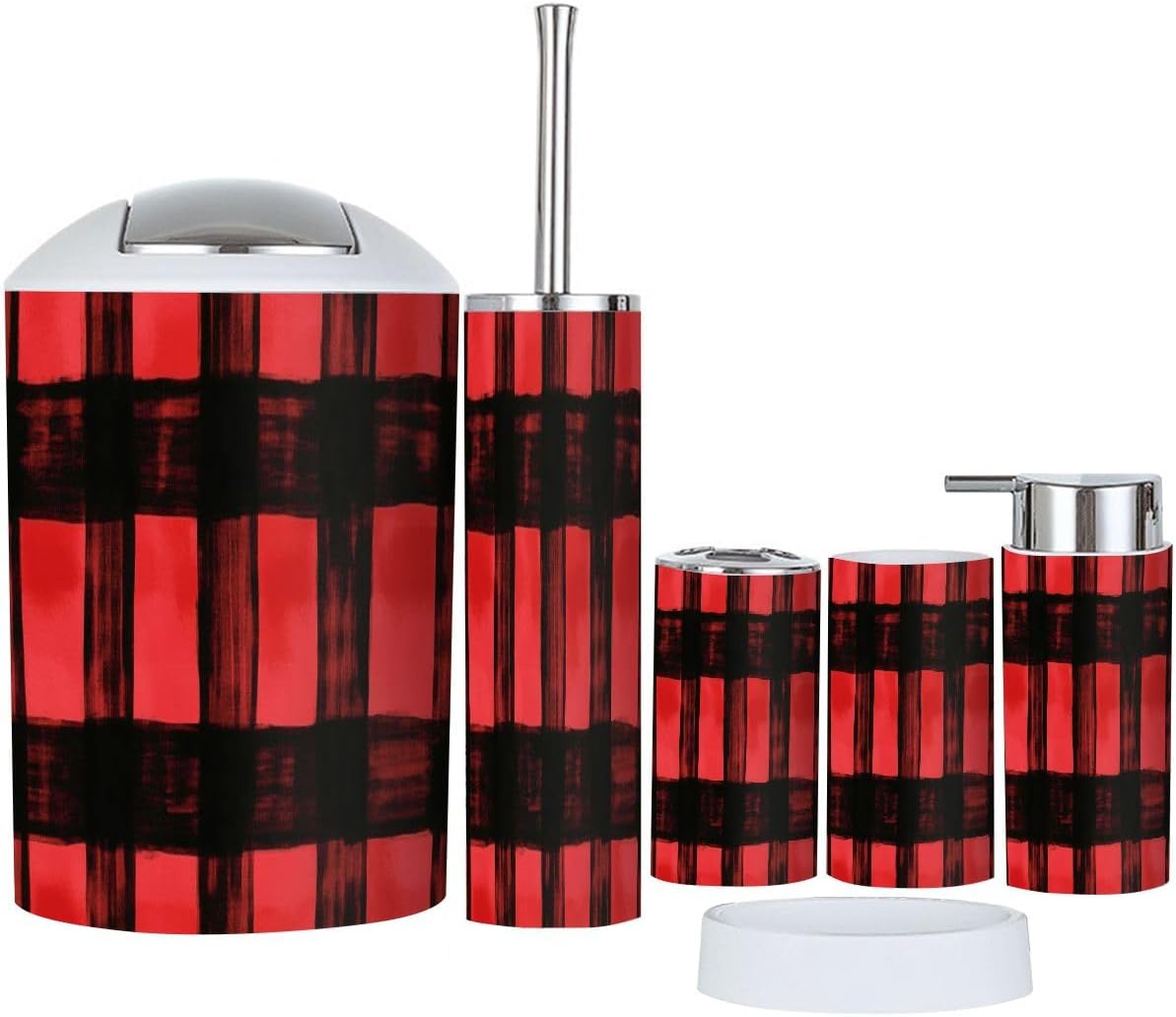 TRANQDEHOM 6-Piece Boho Check Bathroom Accessory Set