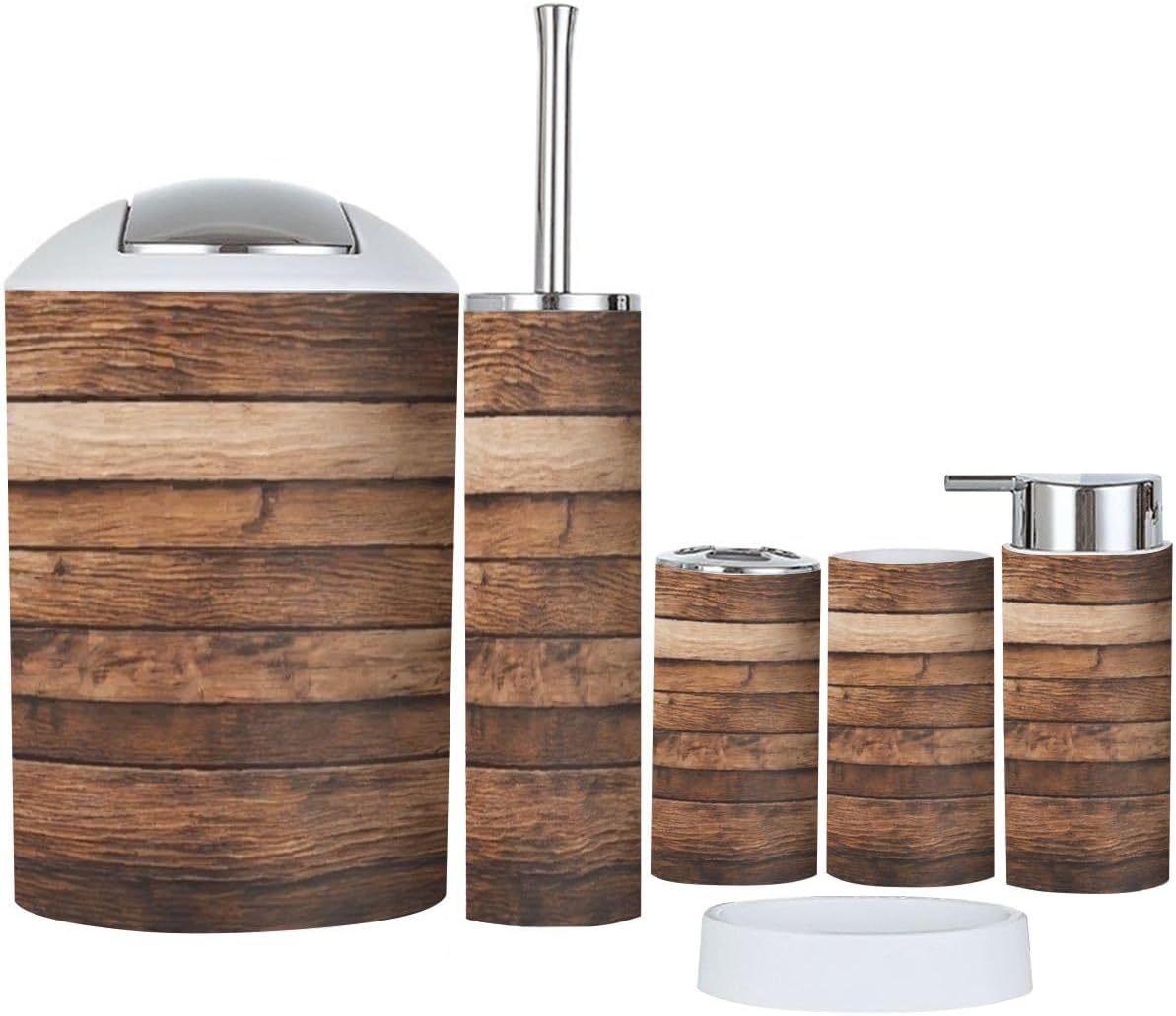 Boho Wooden Bathroom Accessories Set 6 Piece