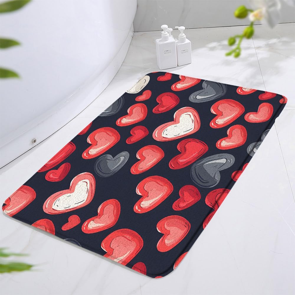 Red Heart Valentines Day Bath Mat 16x24 Inch