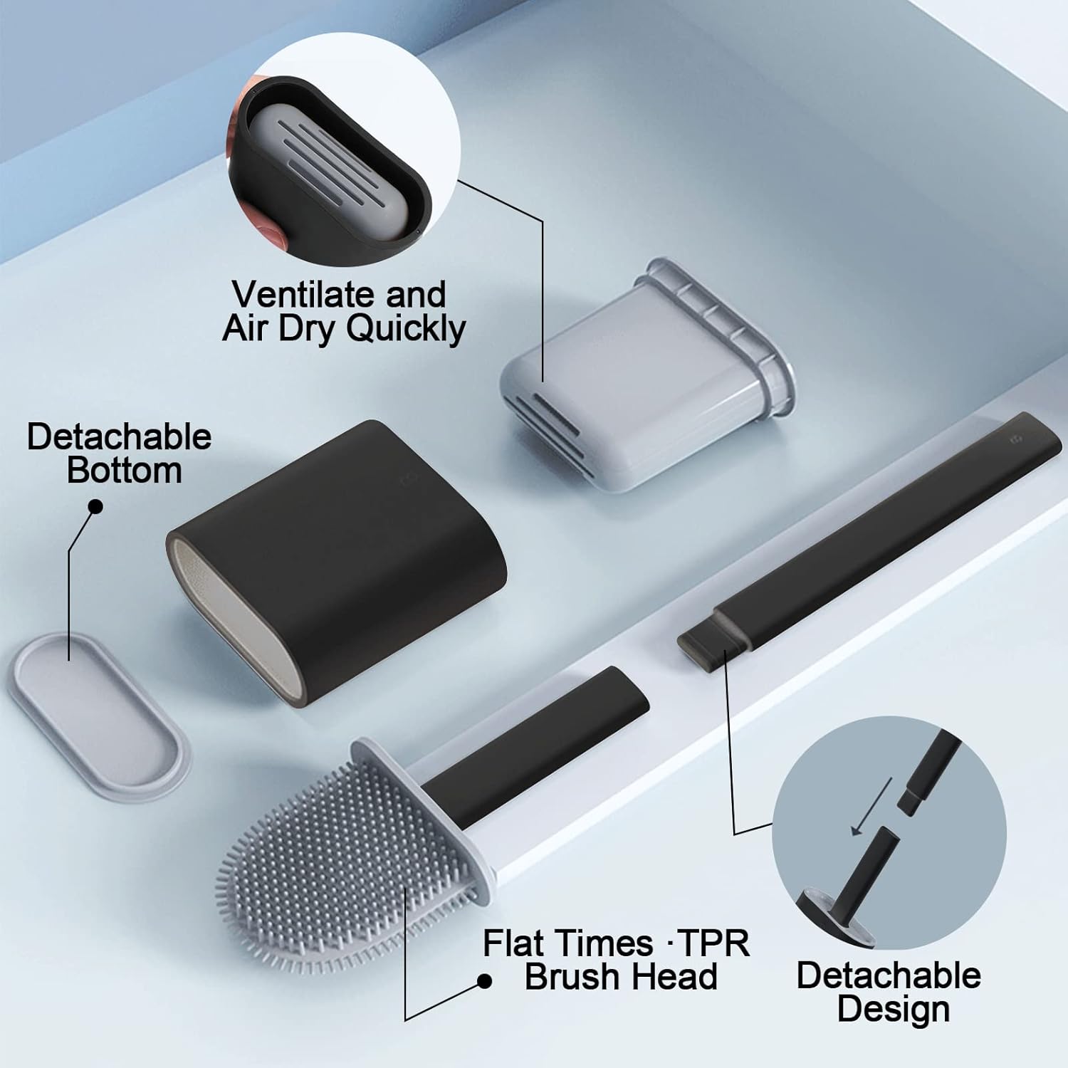 Toilet Brush and Holder Set with Anti-drip Base and No-Slip Handle
