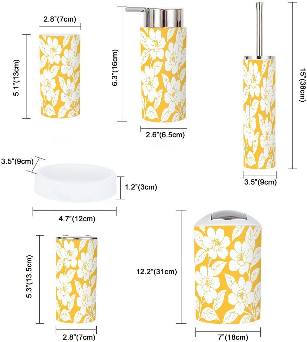 Boho Bathroom Accessories Set 6 Piece Bright Yellow Orange