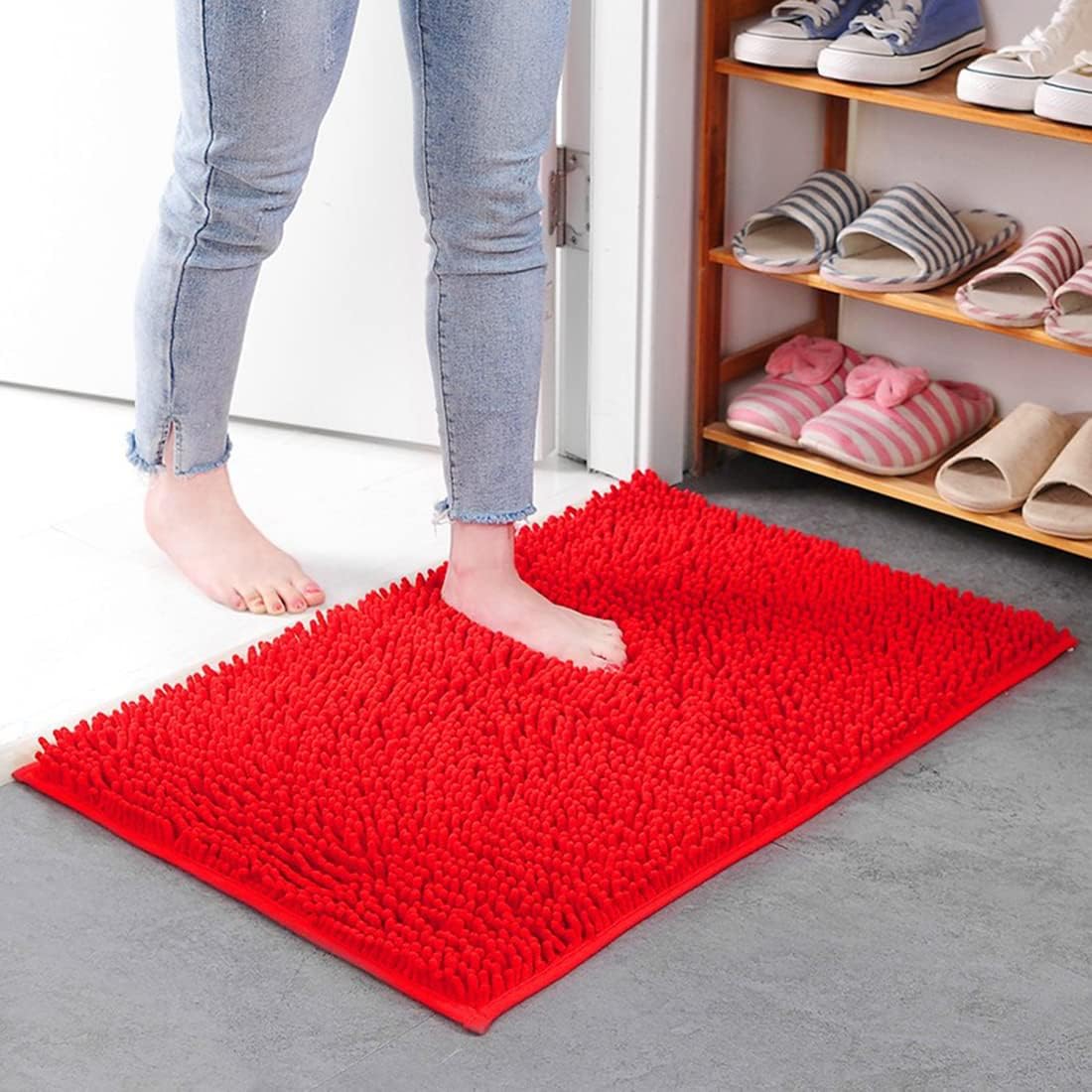 JAIJY Red Rectangle Chenille Bath Rug 1