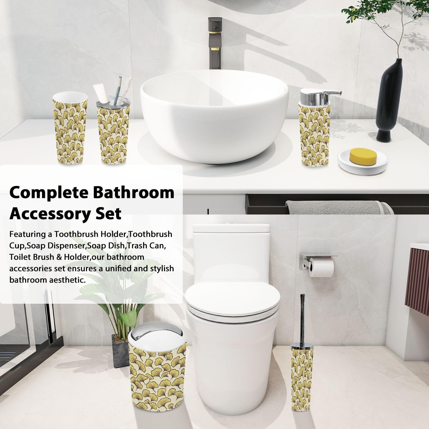 Boho Bathroom Accessory Set 6 Piece Modern Stylized
