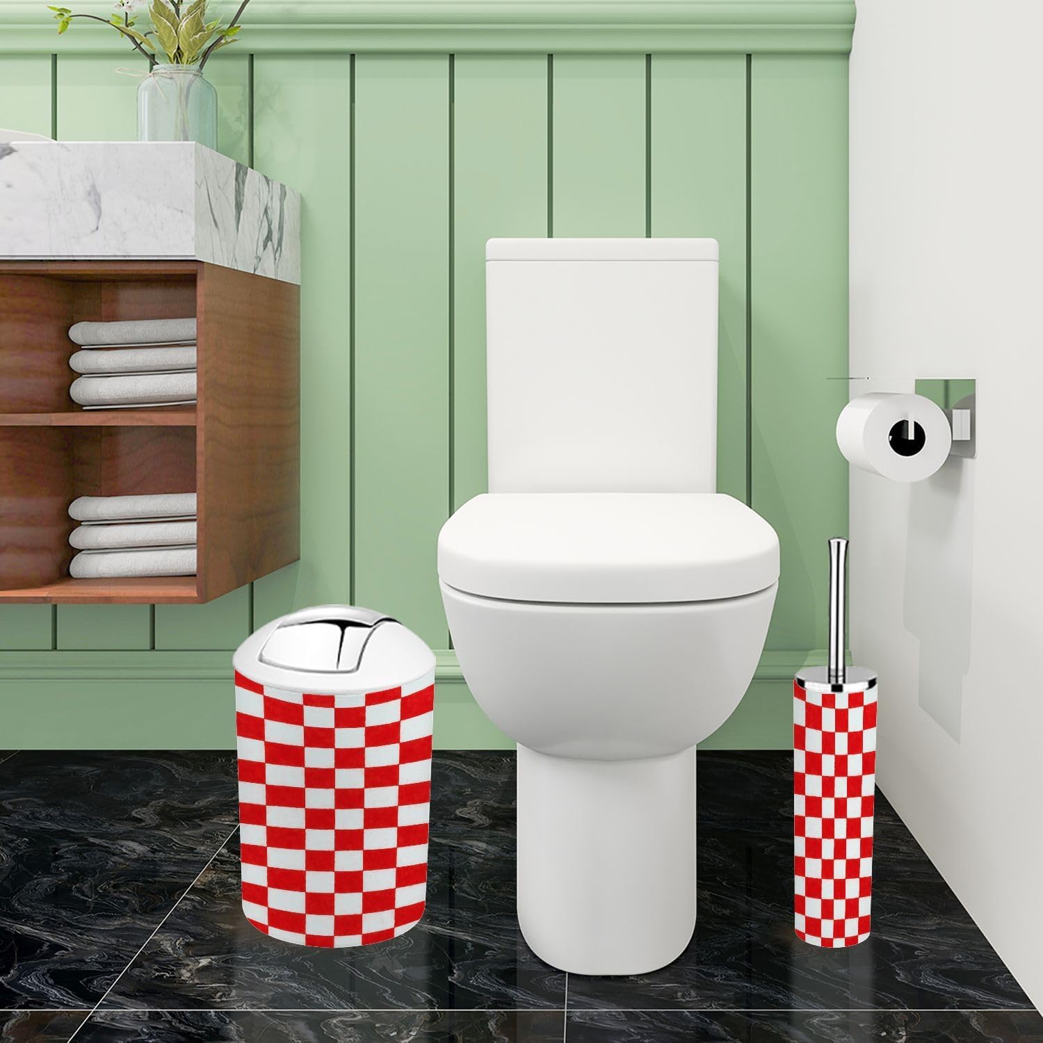 Boho Chess Board Bathroom Accessories Set 6 Piece