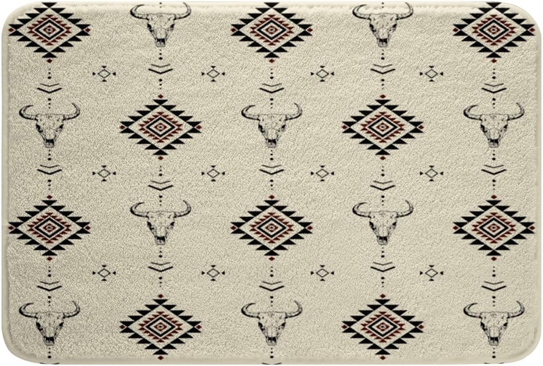 Western Aztec Bathroom Rug 16x24 Non-Slip Farmhouse Mat
