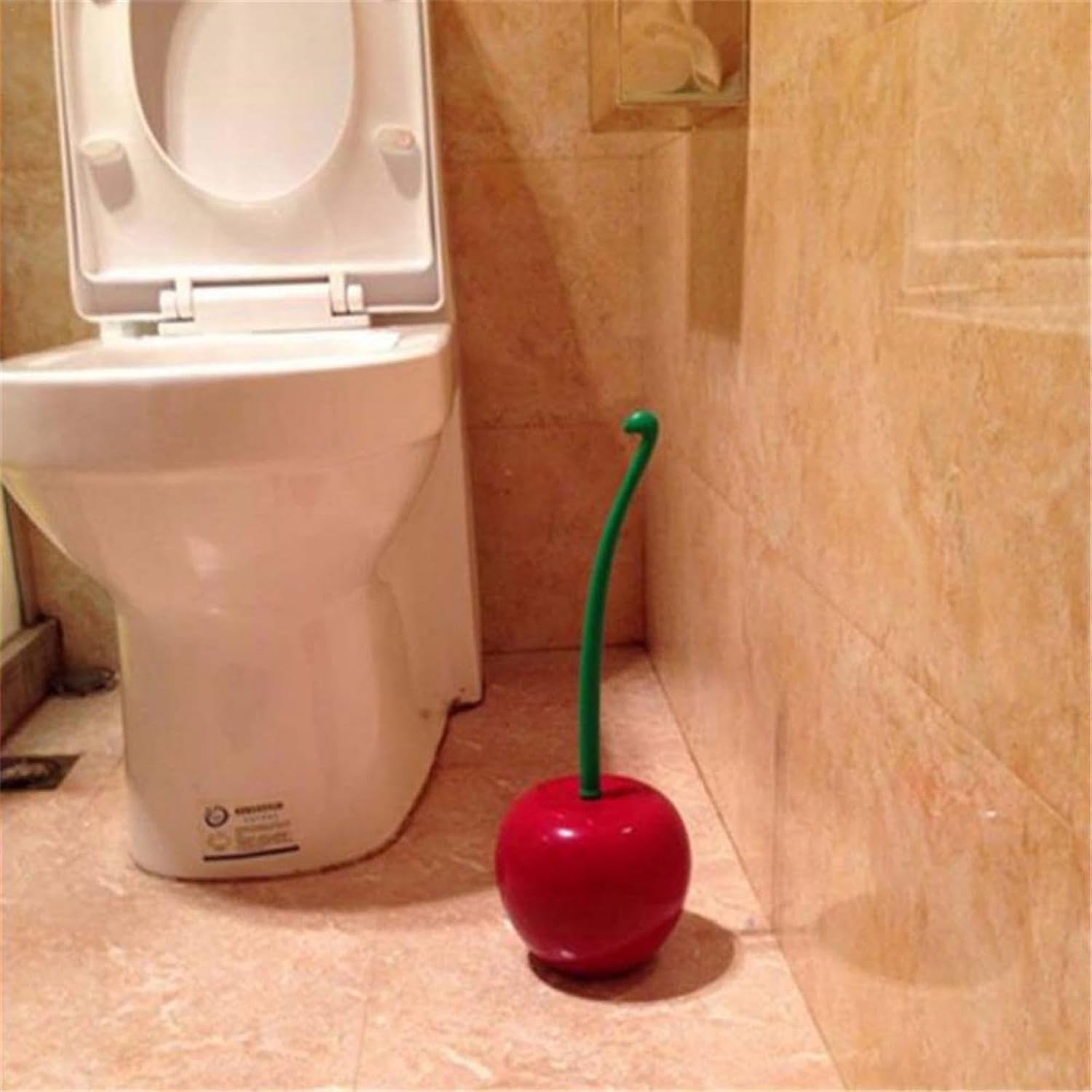 Red Cherry Toilet Brush and Holder Set - Cute Design with Storage Base