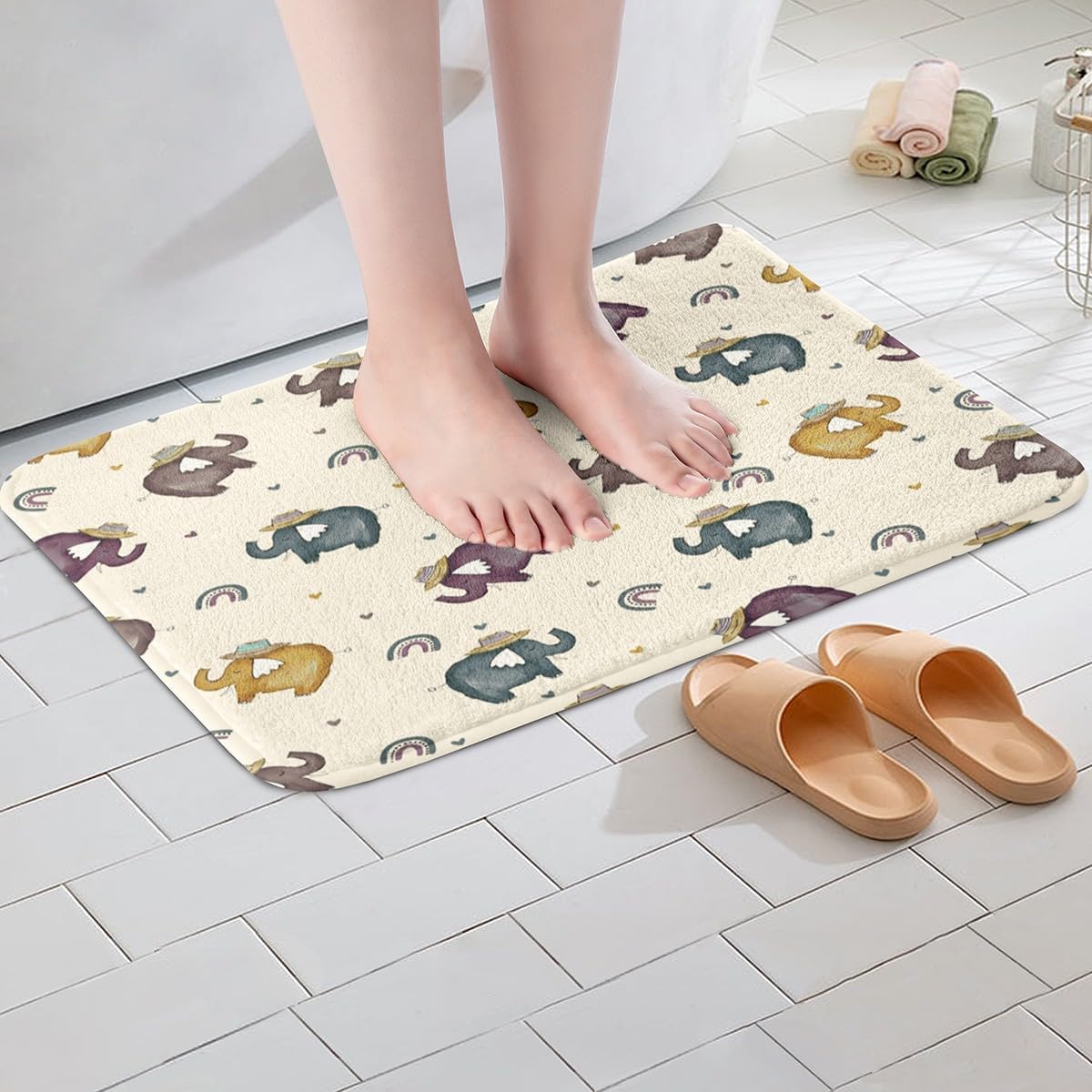 Manfei Cartoon Elephant Kids Bath Mat 16x24 Inches