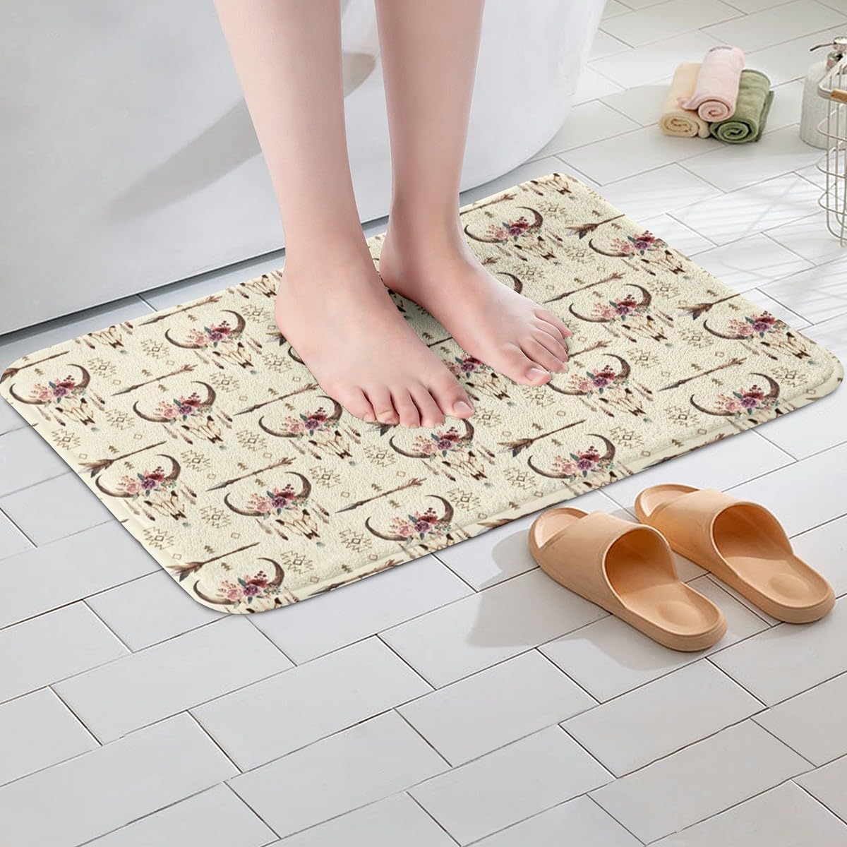 Feelyou Western Longhorn Cow Skull Bath Rug for Kids 16x24